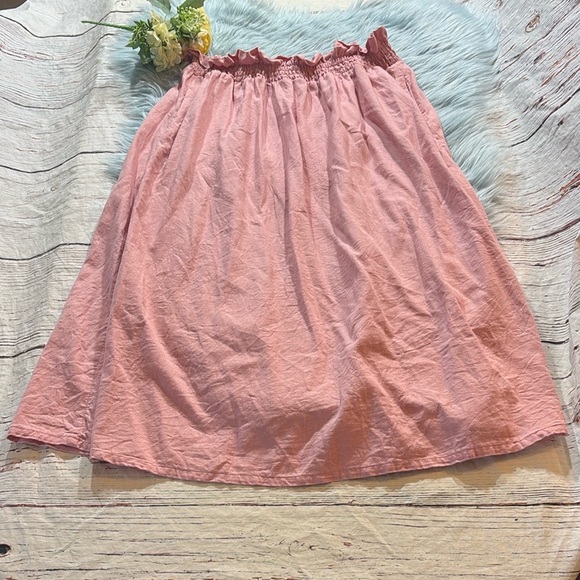 A New Day Linen Blend Pink Midi Elastic Waist Skirt sz M - Picture 1 of 9